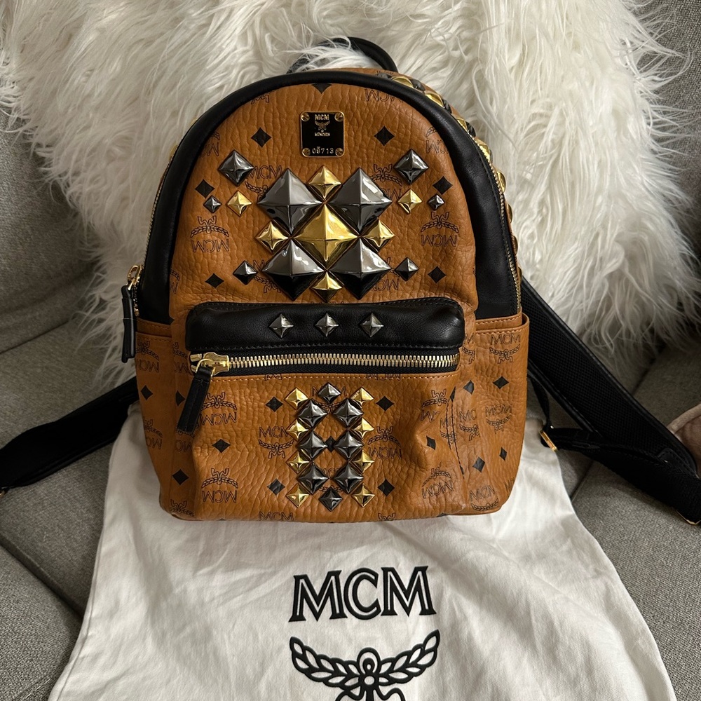 MCM Backpack Silver and Gold Studs Small